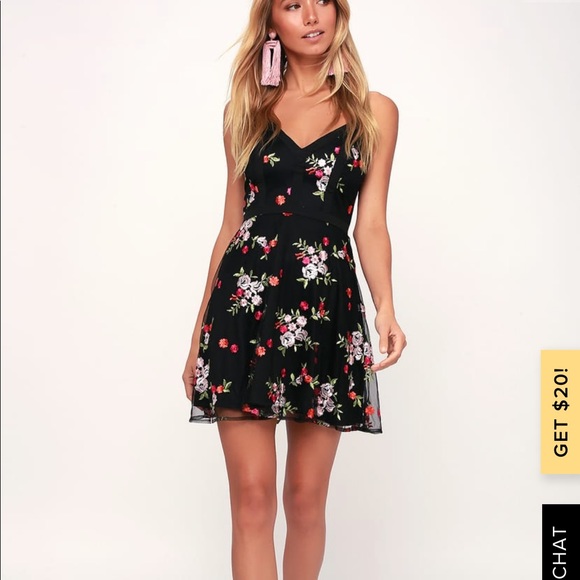 Lulus Dresses & Skirts - Lulu FAVORITE FLEUR BLACK MESH FLORAL SKATER DRESS